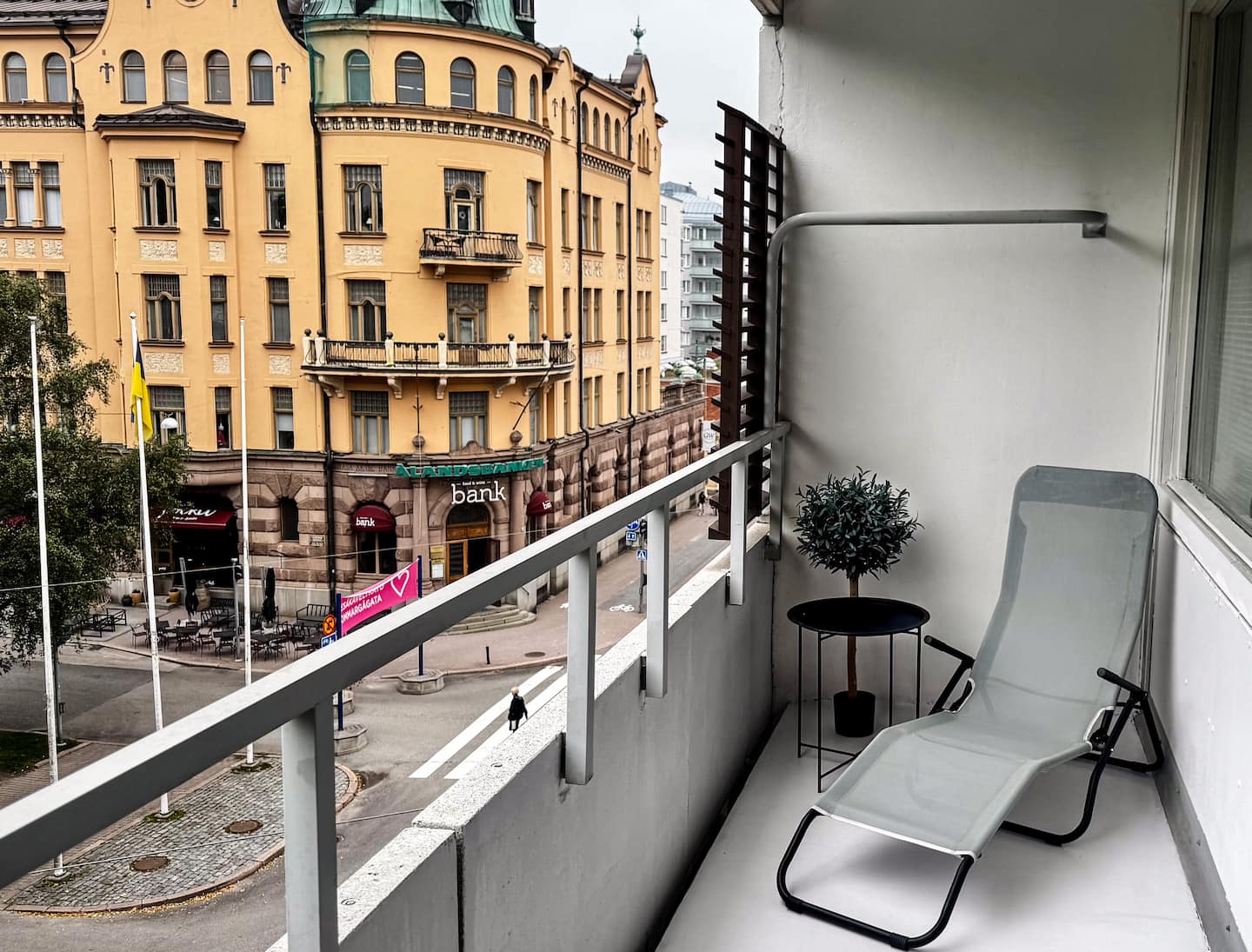 10-metre private balcony overlooking the park and pedestrian street