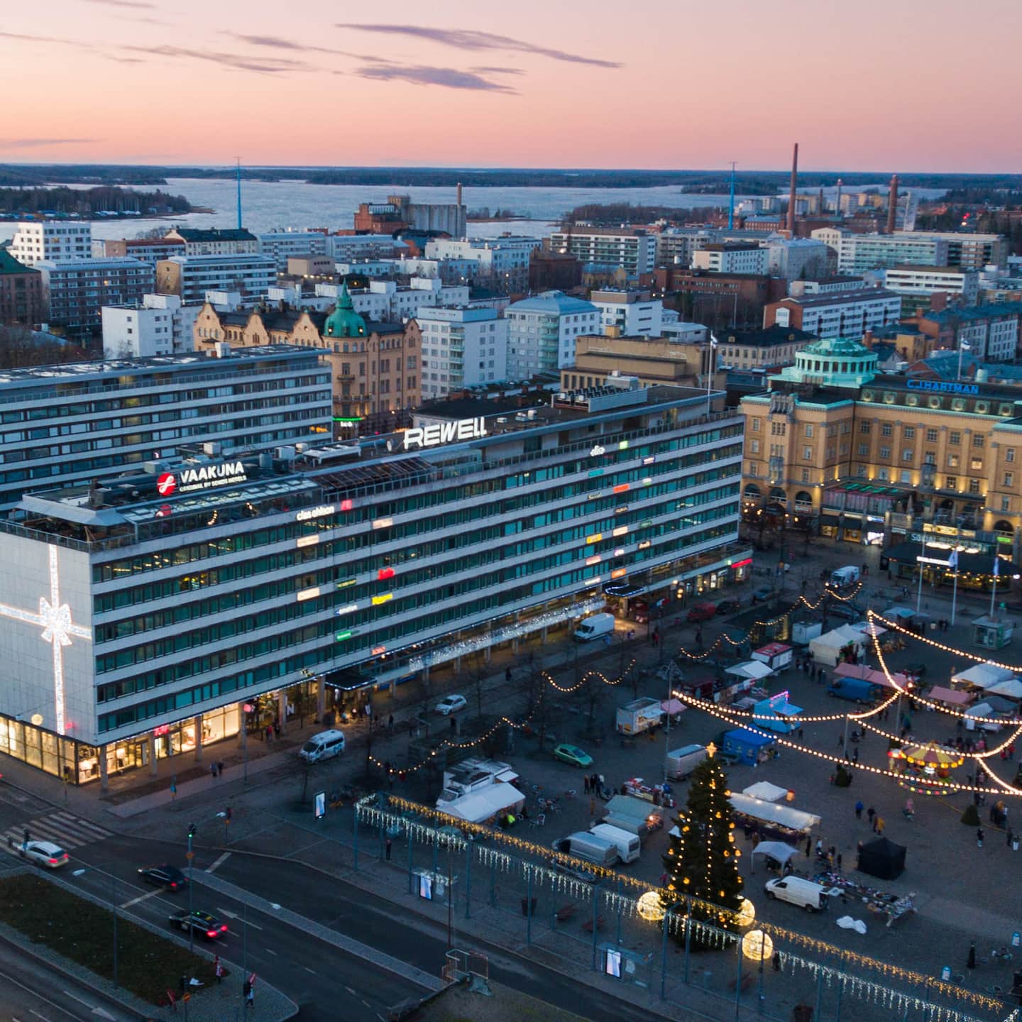 Evening panorama over Vaasa rooftops