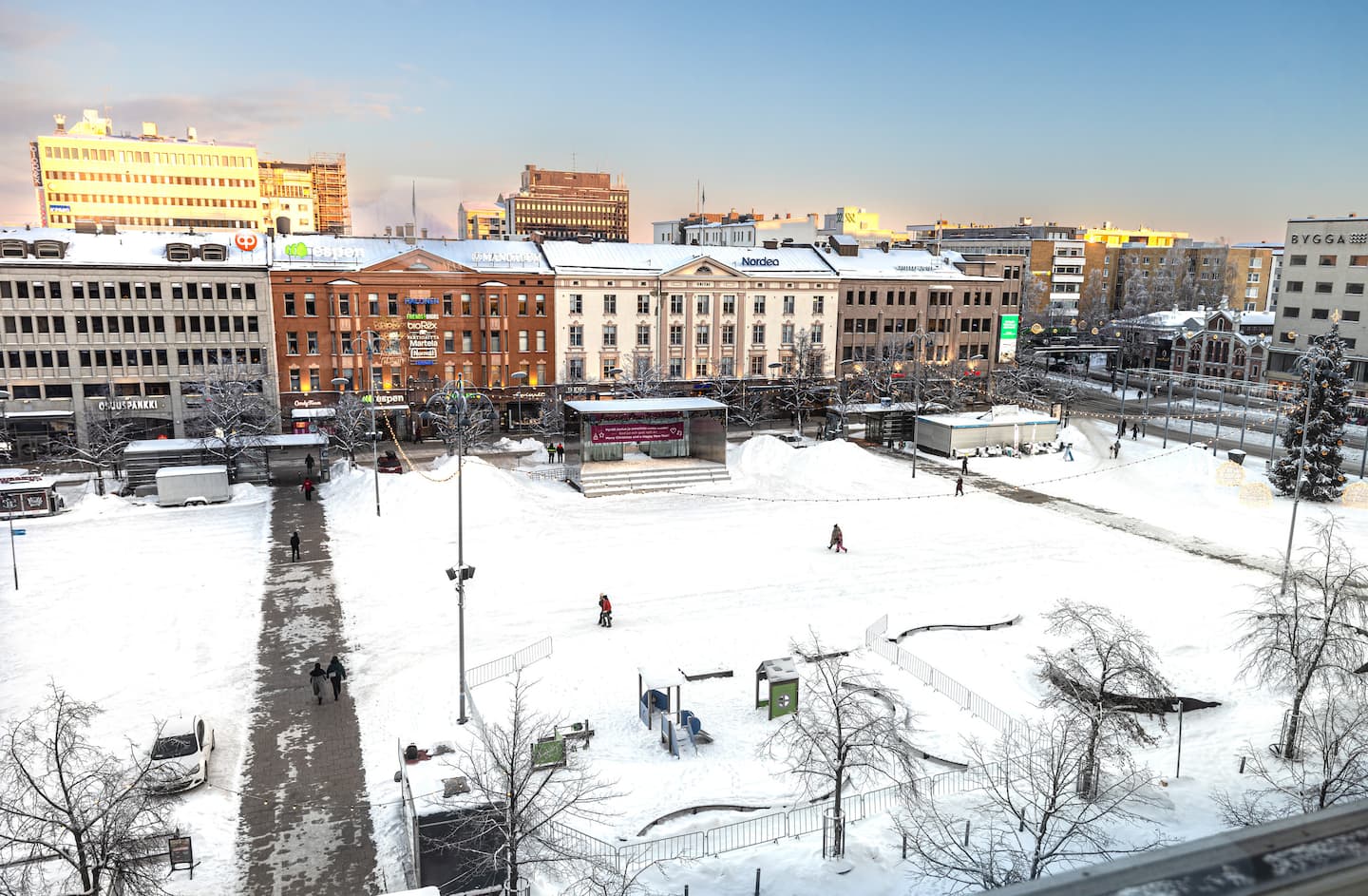 Winter view over Vaasa market square from the apartment