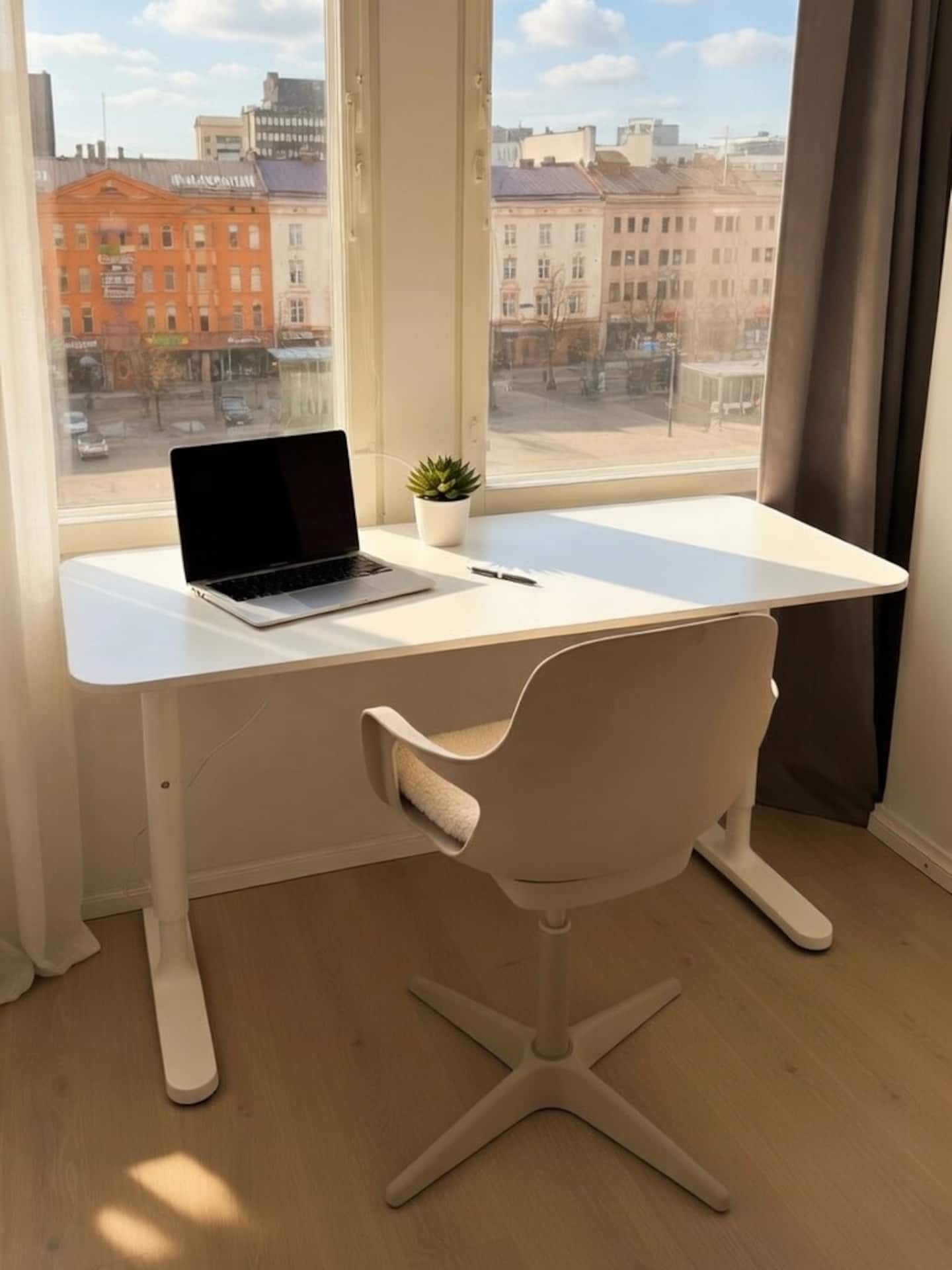 Dedicated workspace with desk by the window